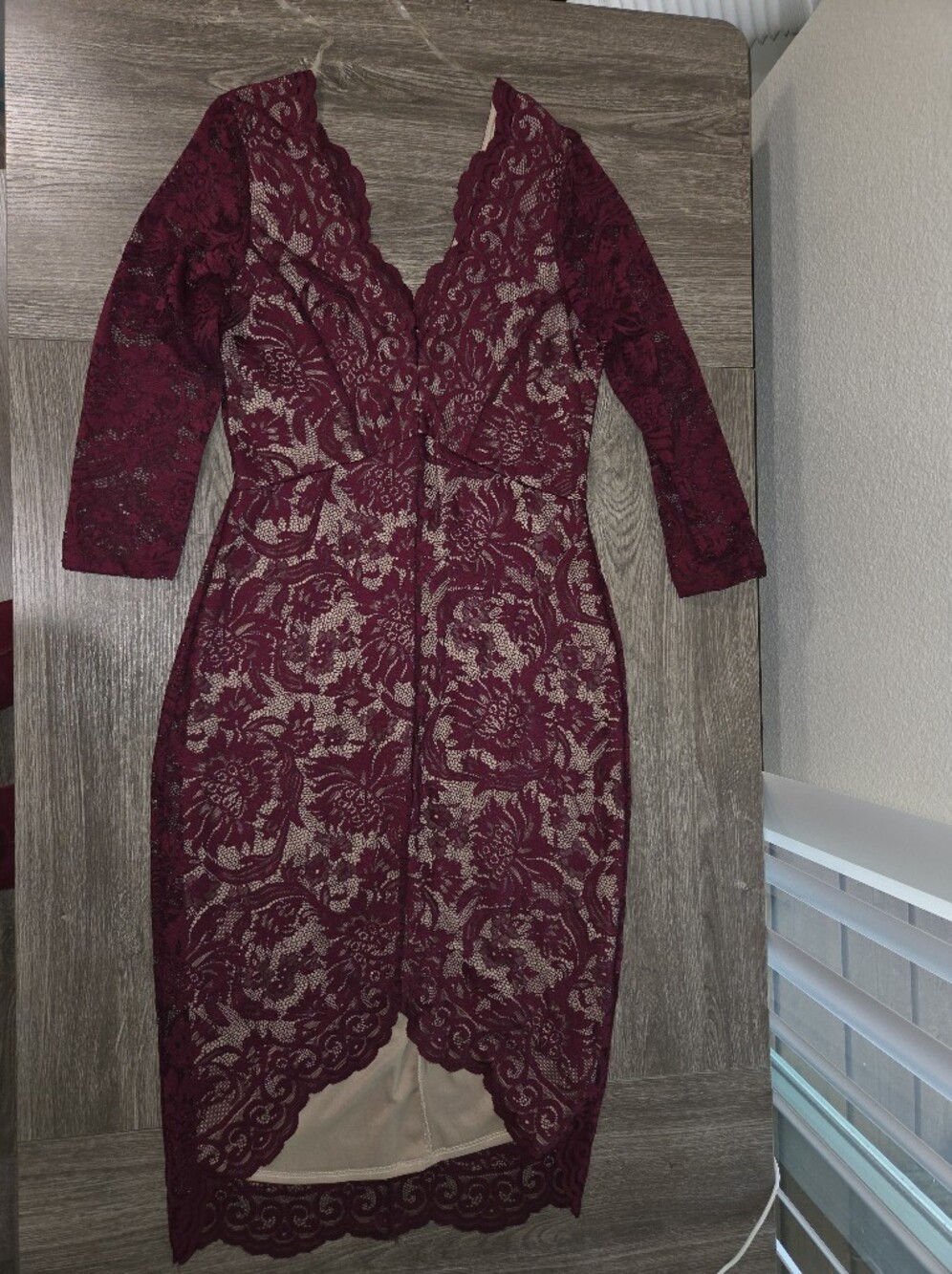 cameo Burgundy Lace V-Neck Sheath Dress